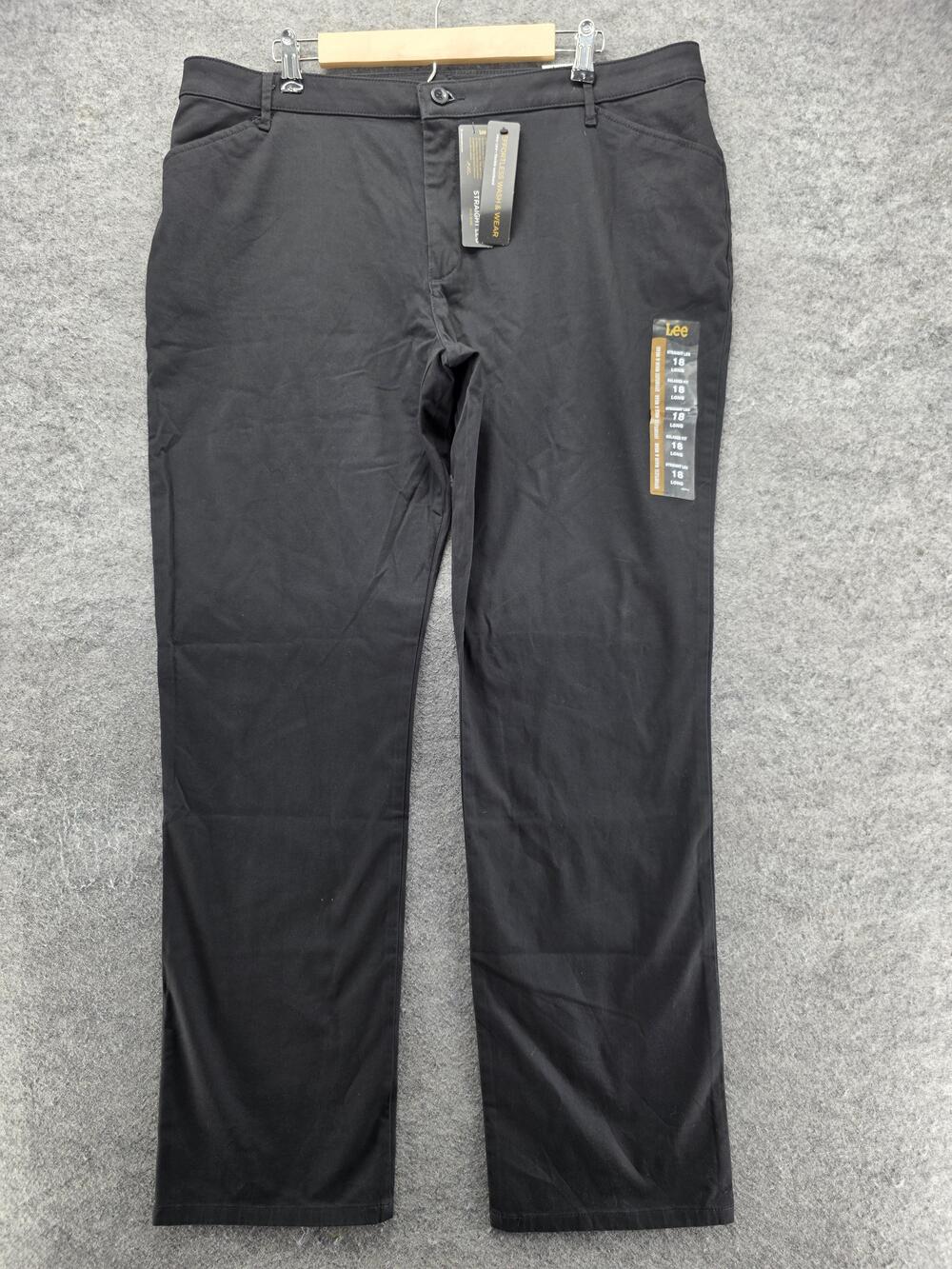 Lee Pants Womens 18 Black Chino Twill Relaxed Stretch Pockets Flat Front 34 In